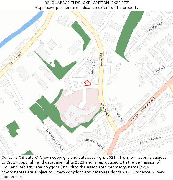 32, QUARRY FIELDS, OKEHAMPTON, EX20 1TZ: Location map and indicative extent of plot