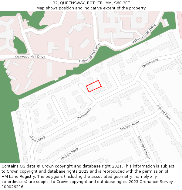 32, QUEENSWAY, ROTHERHAM, S60 3EE: Location map and indicative extent of plot