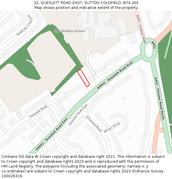 32, QUESLETT ROAD EAST, SUTTON COLDFIELD, B74 2EX: Location map and indicative extent of plot