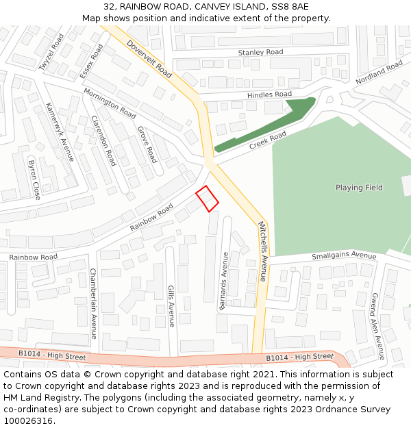 32, RAINBOW ROAD, CANVEY ISLAND, SS8 8AE: Location map and indicative extent of plot