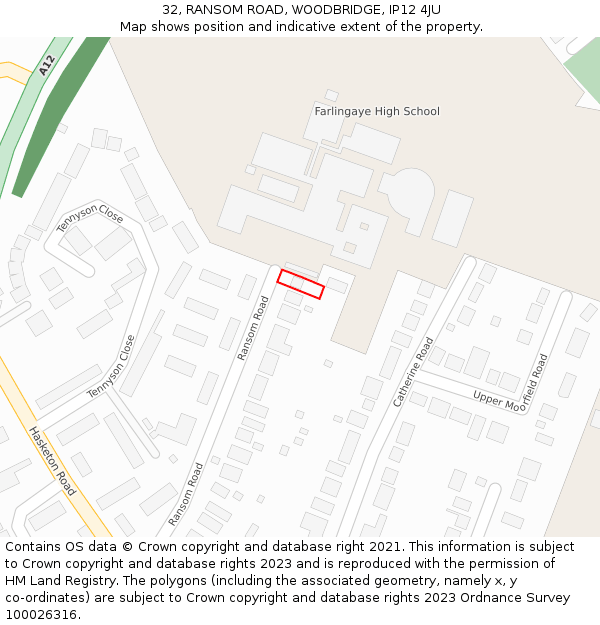 32, RANSOM ROAD, WOODBRIDGE, IP12 4JU: Location map and indicative extent of plot