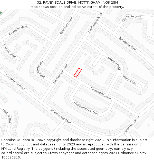 32, RAVENSDALE DRIVE, NOTTINGHAM, NG8 2SN: Location map and indicative extent of plot