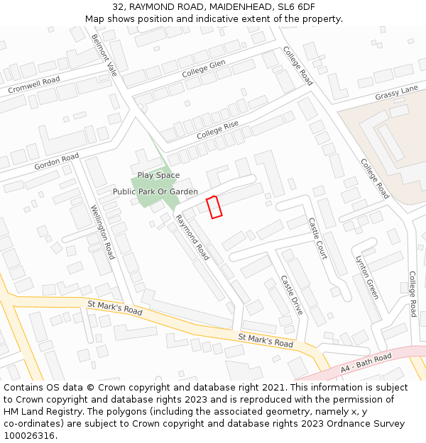 32, RAYMOND ROAD, MAIDENHEAD, SL6 6DF: Location map and indicative extent of plot