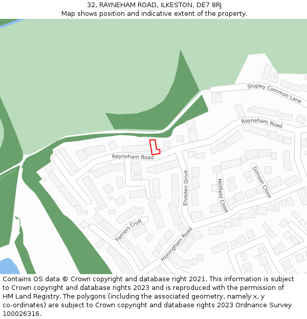 32, RAYNEHAM ROAD, ILKESTON, DE7 8RJ: Location map and indicative extent of plot