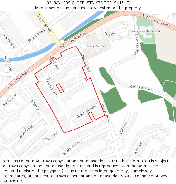 32, RAYNERS CLOSE, STALYBRIDGE, SK15 1TJ: Location map and indicative extent of plot