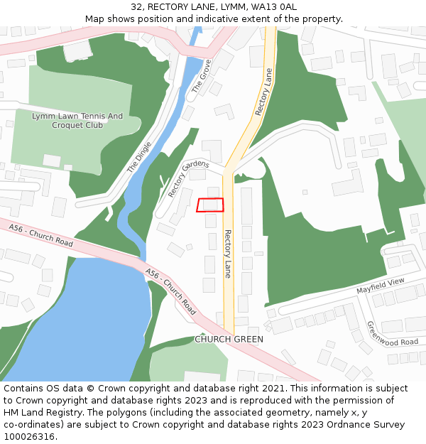 32, RECTORY LANE, LYMM, WA13 0AL: Location map and indicative extent of plot