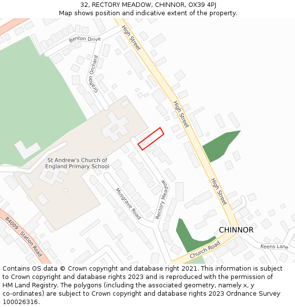 32, RECTORY MEADOW, CHINNOR, OX39 4PJ: Location map and indicative extent of plot