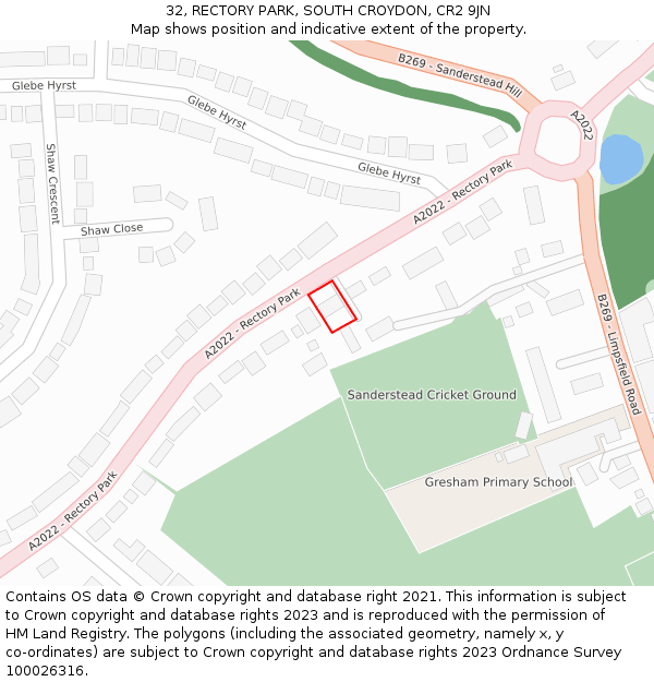 32, RECTORY PARK, SOUTH CROYDON, CR2 9JN: Location map and indicative extent of plot