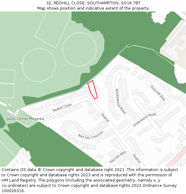 32, REDHILL CLOSE, SOUTHAMPTON, SO16 7BT: Location map and indicative extent of plot