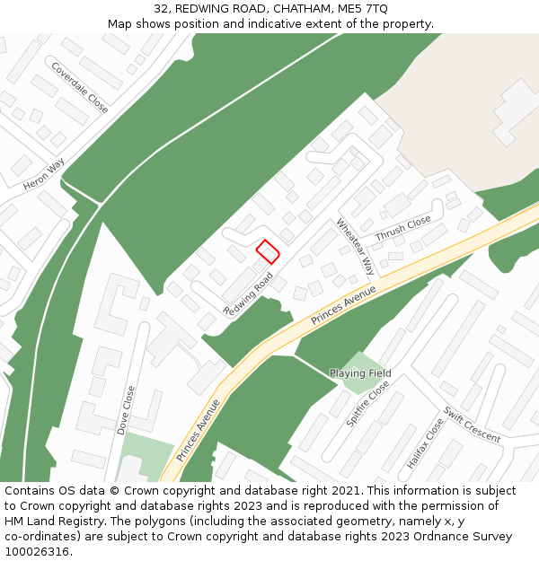 32, REDWING ROAD, CHATHAM, ME5 7TQ: Location map and indicative extent of plot