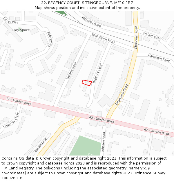 32, REGENCY COURT, SITTINGBOURNE, ME10 1BZ: Location map and indicative extent of plot