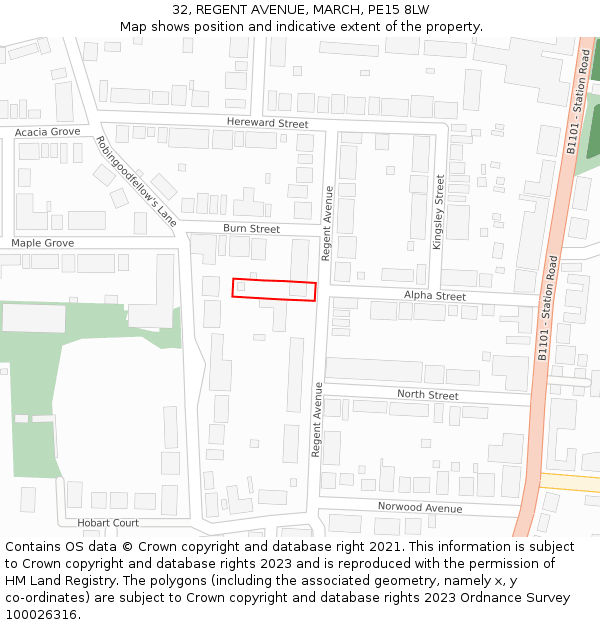 32, REGENT AVENUE, MARCH, PE15 8LW: Location map and indicative extent of plot