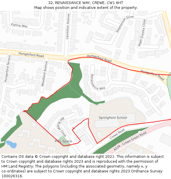 32, RENAISSANCE WAY, CREWE, CW1 6HT: Location map and indicative extent of plot