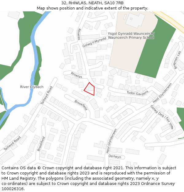 32, RHIWLAS, NEATH, SA10 7RB: Location map and indicative extent of plot