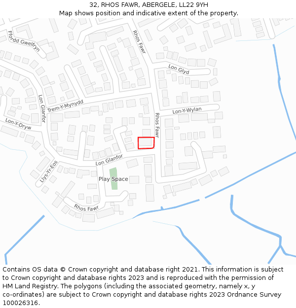 32, RHOS FAWR, ABERGELE, LL22 9YH: Location map and indicative extent of plot