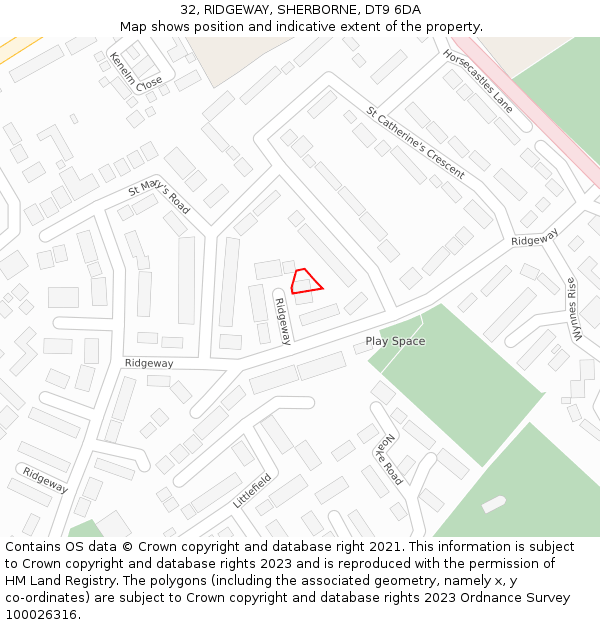 32, RIDGEWAY, SHERBORNE, DT9 6DA: Location map and indicative extent of plot