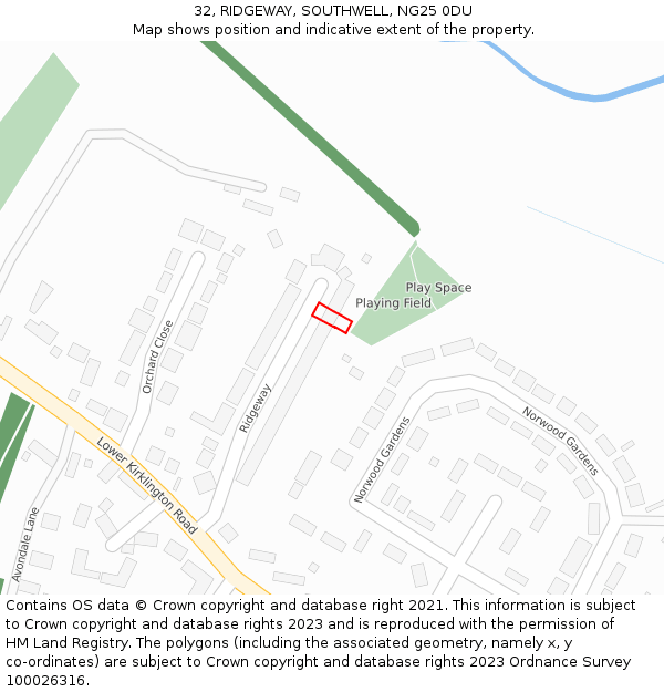 32, RIDGEWAY, SOUTHWELL, NG25 0DU: Location map and indicative extent of plot