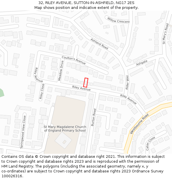 32, RILEY AVENUE, SUTTON-IN-ASHFIELD, NG17 2ES: Location map and indicative extent of plot