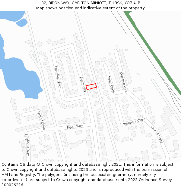 32, RIPON WAY, CARLTON MINIOTT, THIRSK, YO7 4LR: Location map and indicative extent of plot