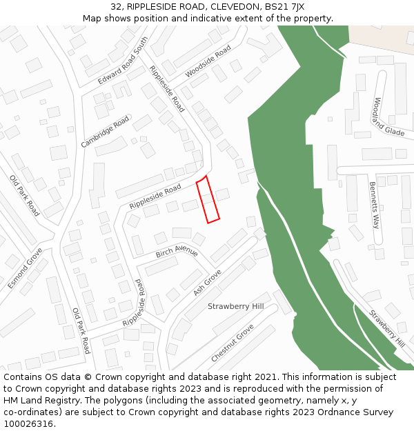 32, RIPPLESIDE ROAD, CLEVEDON, BS21 7JX: Location map and indicative extent of plot