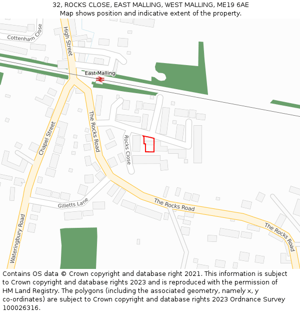 32, ROCKS CLOSE, EAST MALLING, WEST MALLING, ME19 6AE: Location map and indicative extent of plot