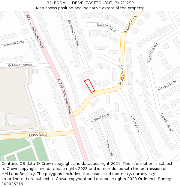 32, RODMILL DRIVE, EASTBOURNE, BN21 2SP: Location map and indicative extent of plot