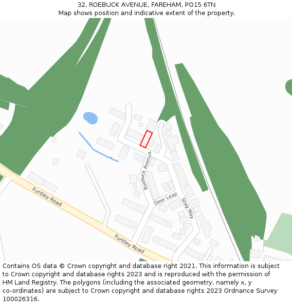 32, ROEBUCK AVENUE, FAREHAM, PO15 6TN: Location map and indicative extent of plot