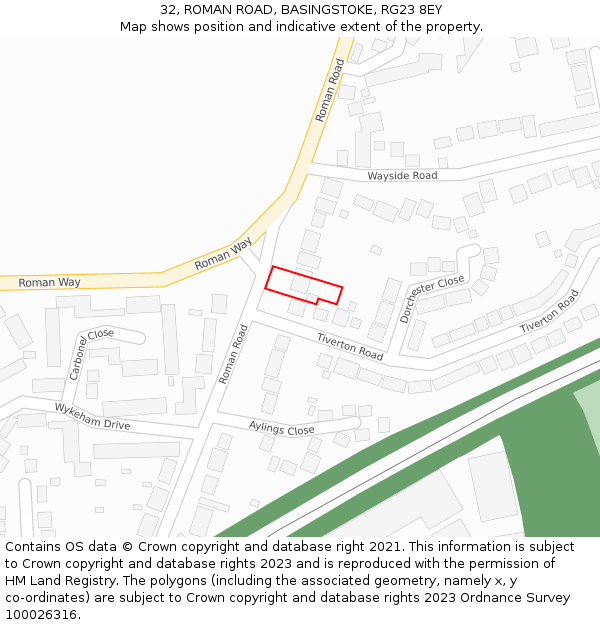 32, ROMAN ROAD, BASINGSTOKE, RG23 8EY: Location map and indicative extent of plot