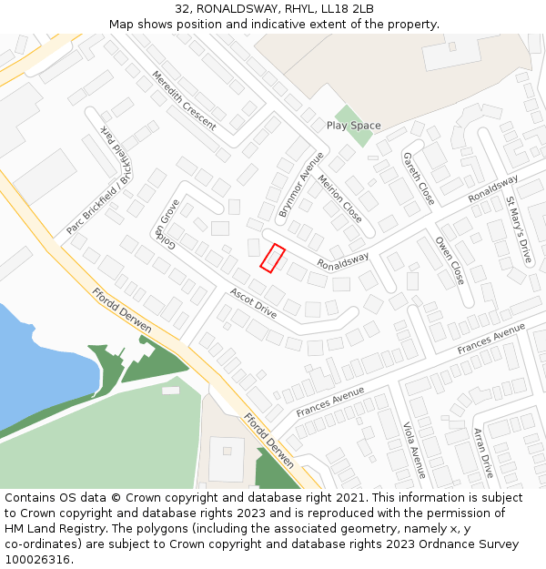 32, RONALDSWAY, RHYL, LL18 2LB: Location map and indicative extent of plot