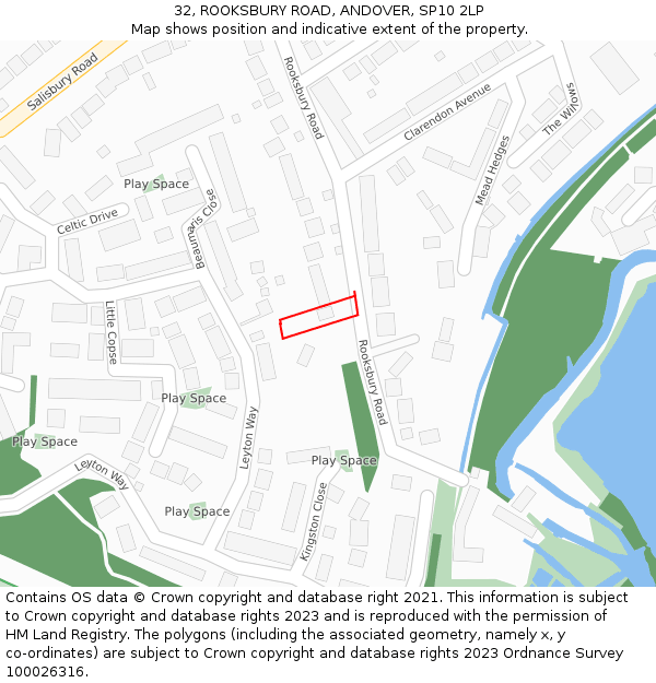 32, ROOKSBURY ROAD, ANDOVER, SP10 2LP: Location map and indicative extent of plot