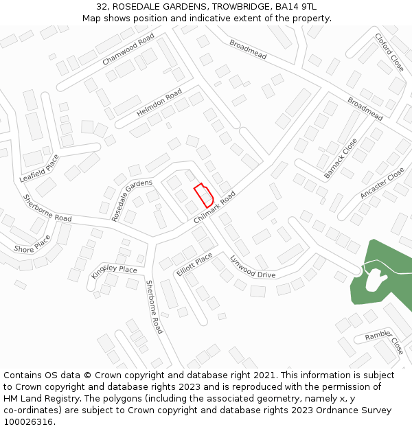 32, ROSEDALE GARDENS, TROWBRIDGE, BA14 9TL: Location map and indicative extent of plot