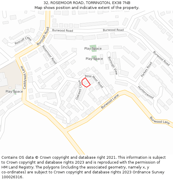 32, ROSEMOOR ROAD, TORRINGTON, EX38 7NB: Location map and indicative extent of plot
