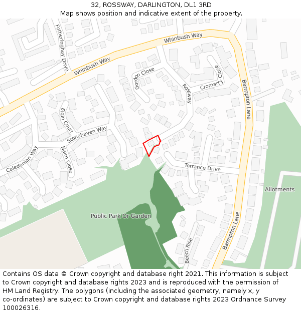 32, ROSSWAY, DARLINGTON, DL1 3RD: Location map and indicative extent of plot