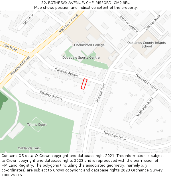 32, ROTHESAY AVENUE, CHELMSFORD, CM2 9BU: Location map and indicative extent of plot