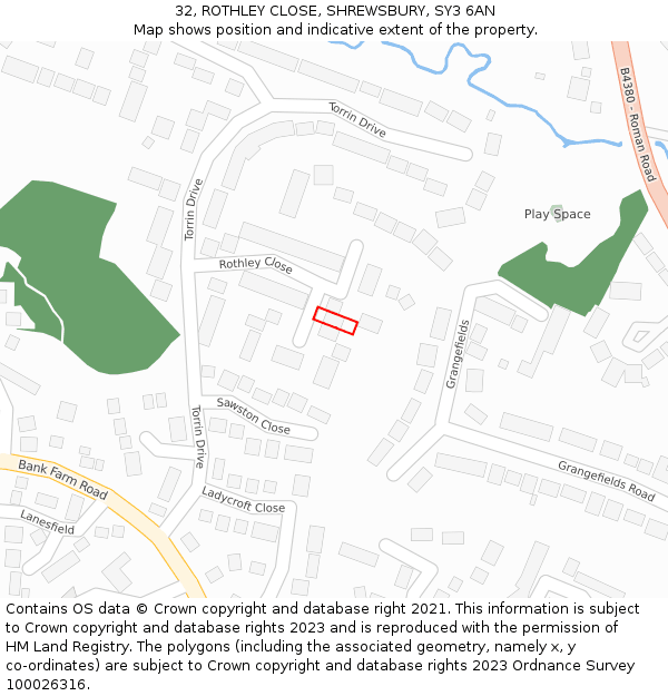 32, ROTHLEY CLOSE, SHREWSBURY, SY3 6AN: Location map and indicative extent of plot