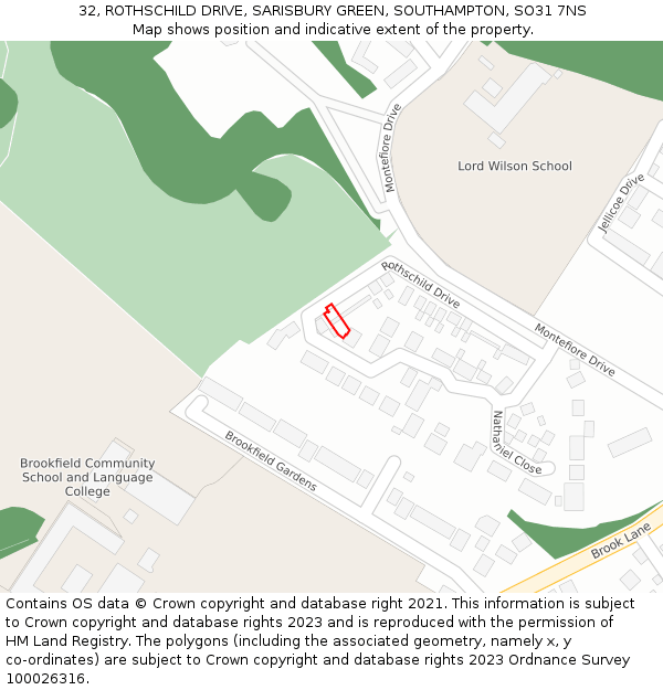 32, ROTHSCHILD DRIVE, SARISBURY GREEN, SOUTHAMPTON, SO31 7NS: Location map and indicative extent of plot