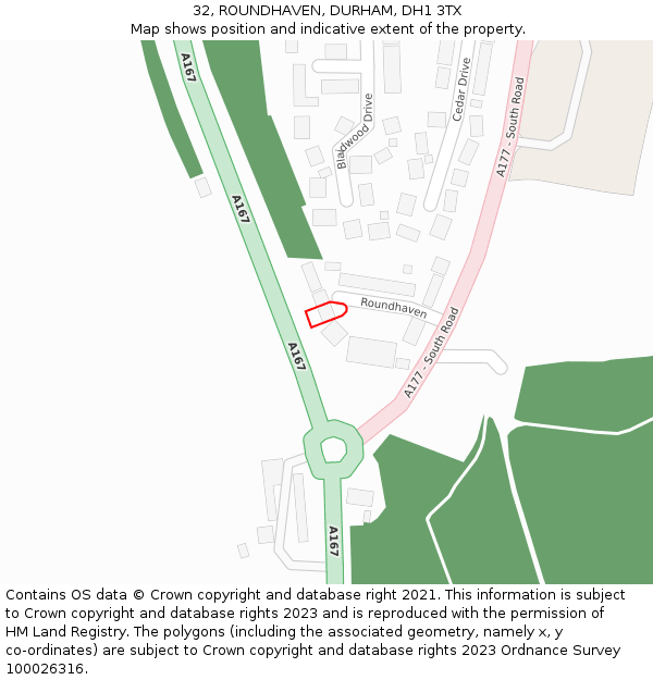 32, ROUNDHAVEN, DURHAM, DH1 3TX: Location map and indicative extent of plot