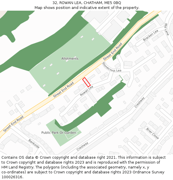 32, ROWAN LEA, CHATHAM, ME5 0BQ: Location map and indicative extent of plot