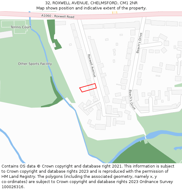 32, ROXWELL AVENUE, CHELMSFORD, CM1 2NR: Location map and indicative extent of plot
