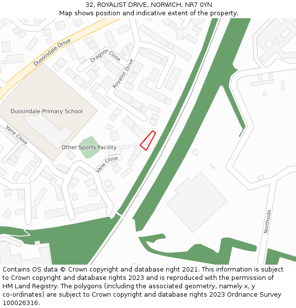 32, ROYALIST DRIVE, NORWICH, NR7 0YN: Location map and indicative extent of plot