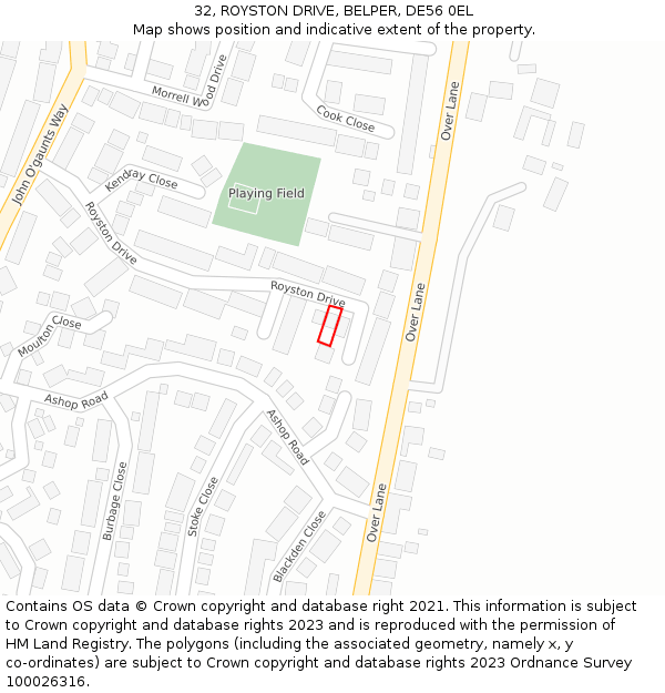 32, ROYSTON DRIVE, BELPER, DE56 0EL: Location map and indicative extent of plot
