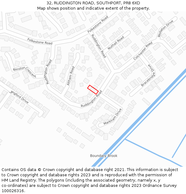 32, RUDDINGTON ROAD, SOUTHPORT, PR8 6XD: Location map and indicative extent of plot