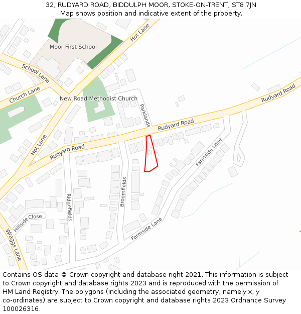 32, RUDYARD ROAD, BIDDULPH MOOR, STOKE-ON-TRENT, ST8 7JN: Location map and indicative extent of plot