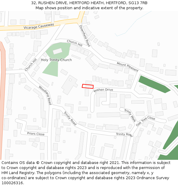 32, RUSHEN DRIVE, HERTFORD HEATH, HERTFORD, SG13 7RB: Location map and indicative extent of plot