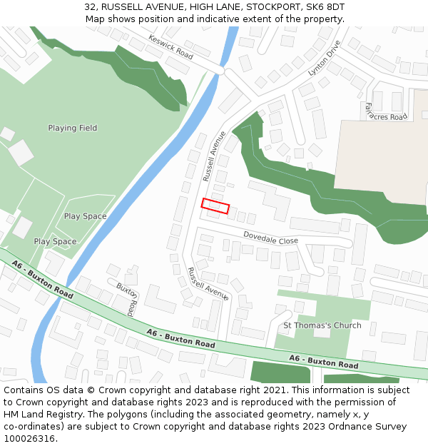 32, RUSSELL AVENUE, HIGH LANE, STOCKPORT, SK6 8DT: Location map and indicative extent of plot
