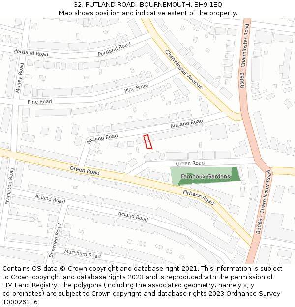 32, RUTLAND ROAD, BOURNEMOUTH, BH9 1EQ: Location map and indicative extent of plot