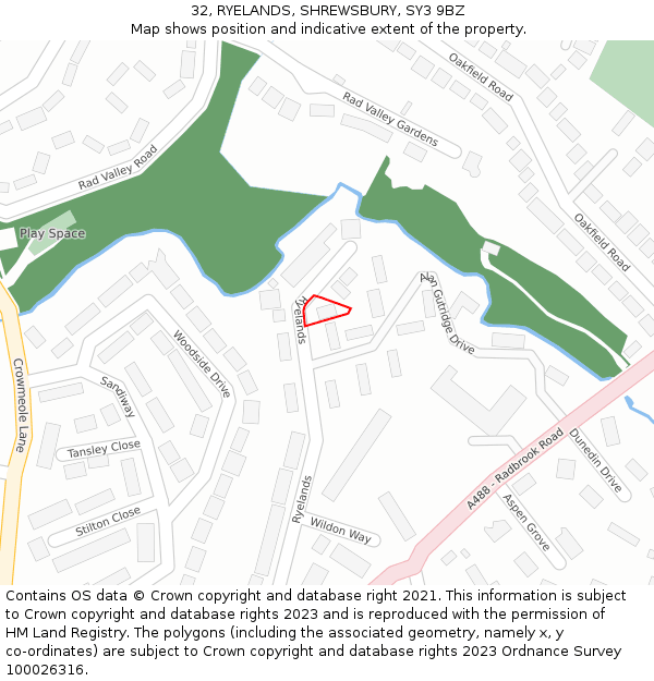 32, RYELANDS, SHREWSBURY, SY3 9BZ: Location map and indicative extent of plot