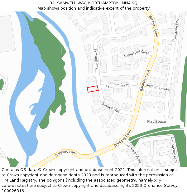 32, SAMWELL WAY, NORTHAMPTON, NN4 9QJ: Location map and indicative extent of plot