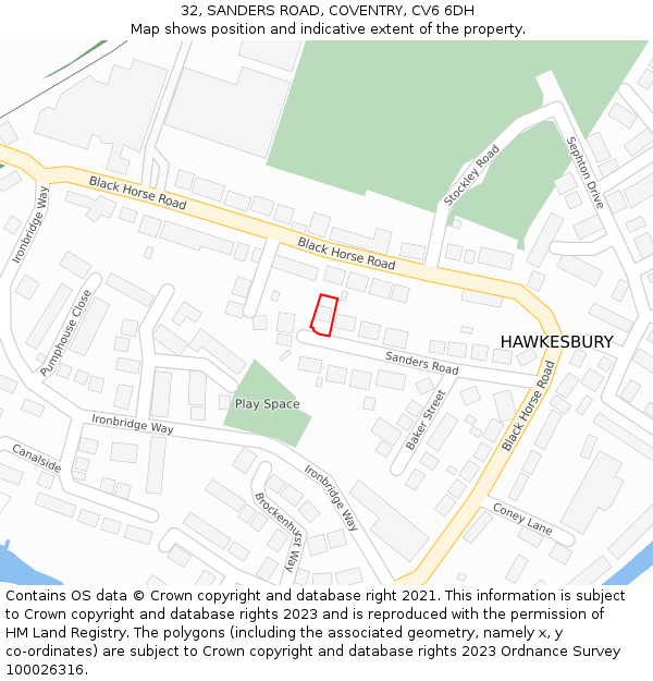 32, SANDERS ROAD, COVENTRY, CV6 6DH: Location map and indicative extent of plot