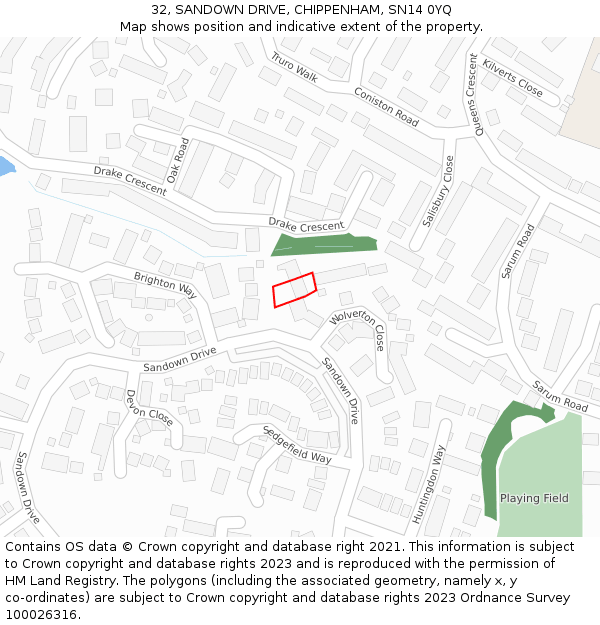 32, SANDOWN DRIVE, CHIPPENHAM, SN14 0YQ: Location map and indicative extent of plot